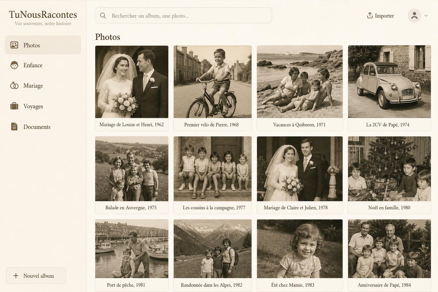 Aperçu de la galerie photo familiale TuNousRacontes avec photos vintage